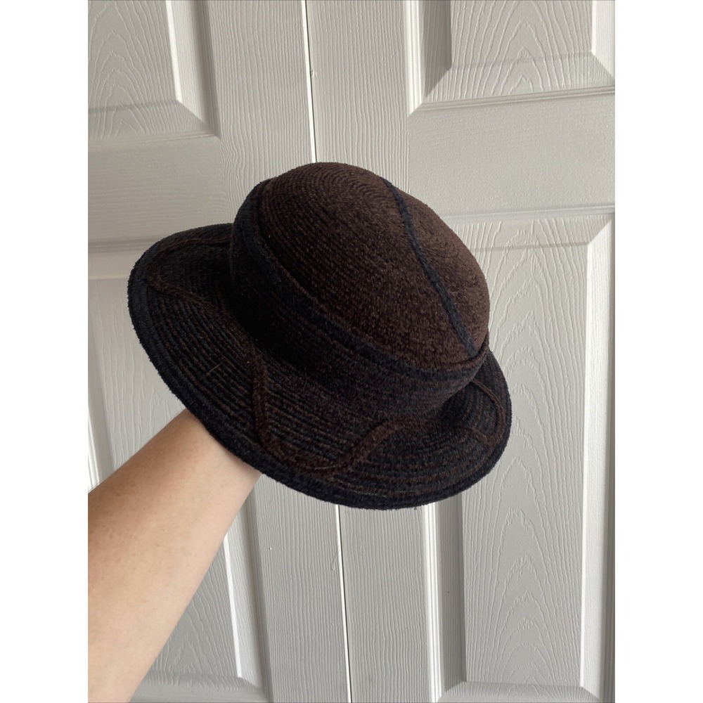 Diane Harty Millinery Cloche Hat Womens One Size Brown Navy Vintage Artisan Wool
